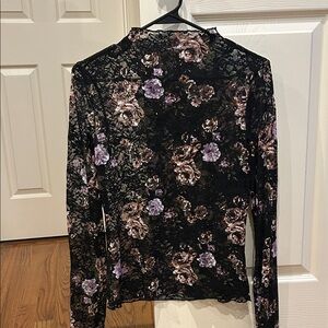 Source Unknown Black and Purple Floral Lace Blouse